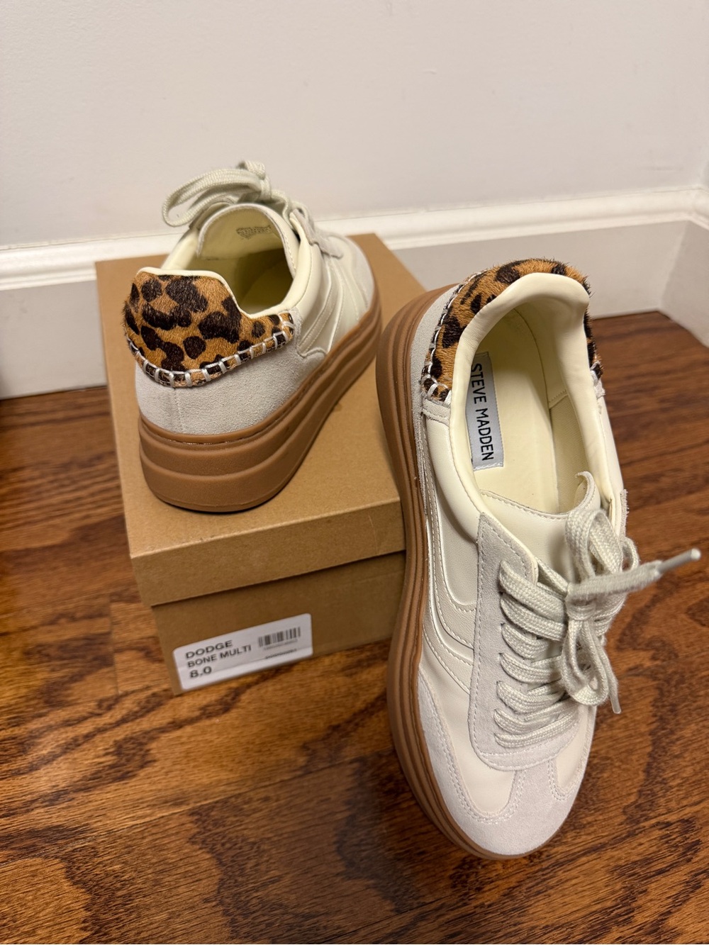 Steve Madden Bone and Leopard Platform Sneaker